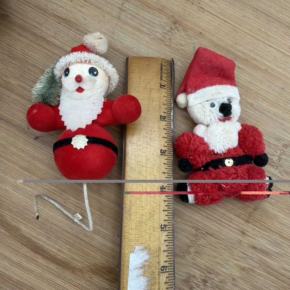 Vtg Santa Christmas Ornaments Figures Flocked‎ Felt Lot of 2 Vintage 3 inches